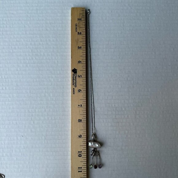 VTG Pendant Necklace 18" Baroque‎ Pearl Sterling Silver Green Peridot Red Garnet - Picture 9 of 9